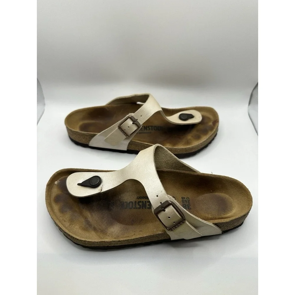 Birkenstock Gizeh Womens 38 US 7 Pearl White Birko Flor T Strap‎ Thong Sandals